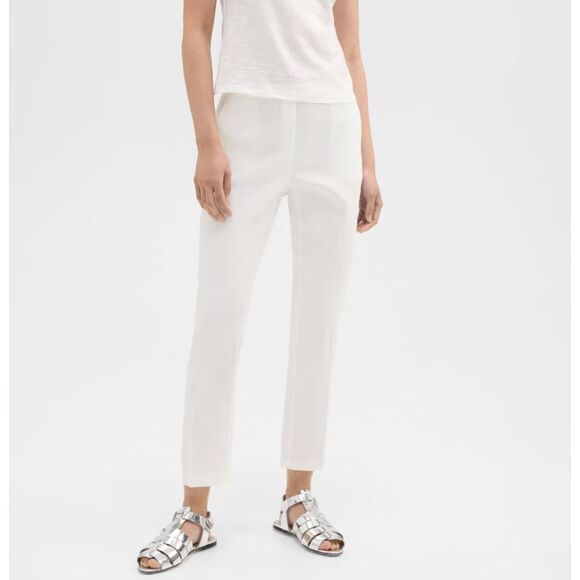 THEORY Treeca Pull-On White Good Linen‎ Trouser Sz 8